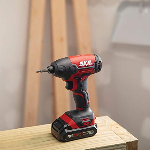 SKIL 20V 2-Tool Combo Kit: 20V Cordless Drill Driver and Impact Driver Kit Includes 2.0Ah PWR CORE 20 Lithium Battery and Charger - CB739001 Skil