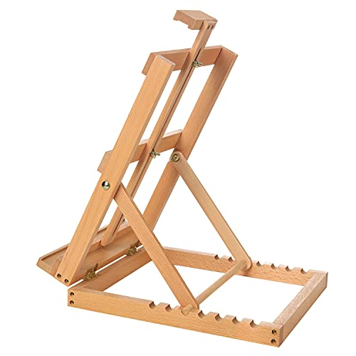 MEEDEN Heavy-Duty Tabletop Studio H-Frame Wooden Easel- Solid Beech Wood Adjustable Artists Desktop Wood Easel Table for Artist, Beginners & Teens- MEEDEN