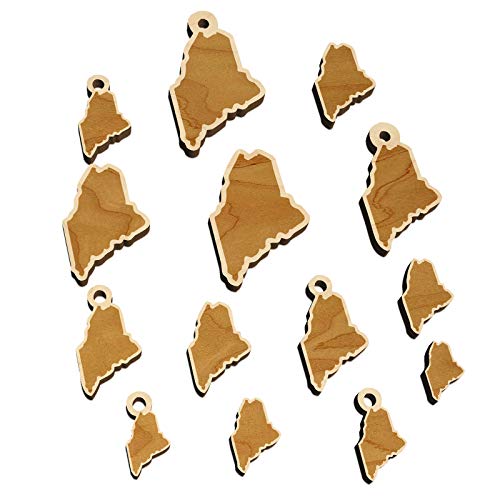 Maine State Silhouette Mini Wood Shape Charms Jewelry DIY Craft - Various Sizes (16pcs) - with Hole - WoodArtSupply