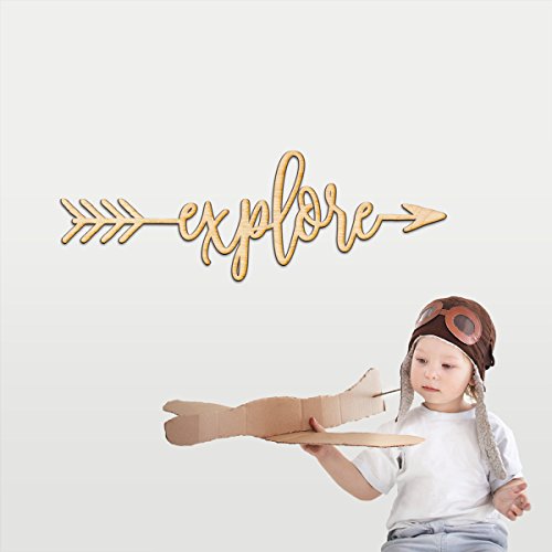 Explore Right Arrow Wood Sign Home Decor Wall Art Hanging Rustic Unfinished 24" x 8" Woodums