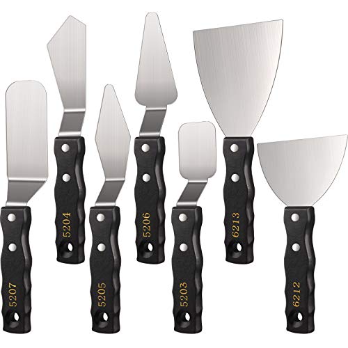 7 Pieces Large Painting Knives Stainless Steel Spatula Palette Knife Painting Mixing Scrapers Oil Painting Accessories Pallet Knife Set for Color Honoson