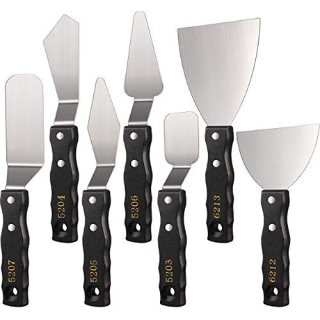 7 Pieces Large Painting Knives Stainless Steel Spatula Palette Knife Painting Mixing Scrapers Oil Painting Accessories Pallet Knife Set for Color Honoson