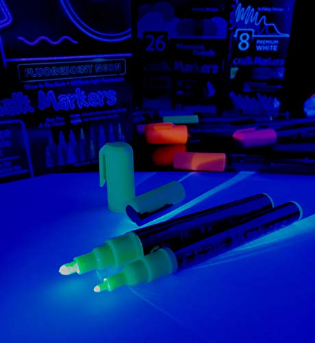 16 UV Fluorescent Neon Chalk Markers - Double Pack of Both Fine & Reversible Medium Tip Liquid Chalk Pens Wet Erasable Menu Boards, Glass, ArtShip Design