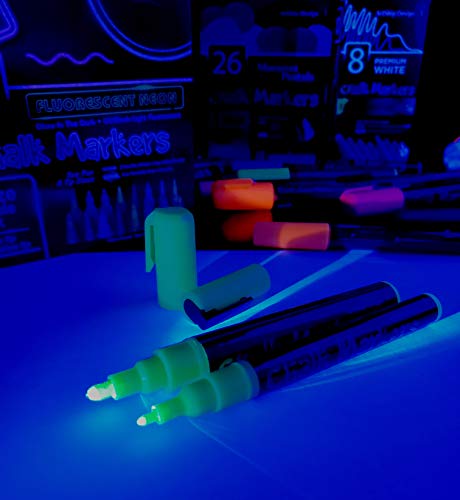 16 UV Fluorescent Neon Chalk Markers - Double Pack of Both Fine & Reversible Medium Tip Liquid Chalk Pens Wet Erasable Menu Boards, Glass, - WoodArtSupply