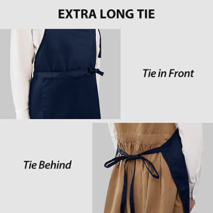 ROTANET Extra Large Apron for Men Adjustable Bib Apron with 2 pockets Cooking Apron for Women Chef Water & Oil Resistant Navy Blue - WoodArtSupply