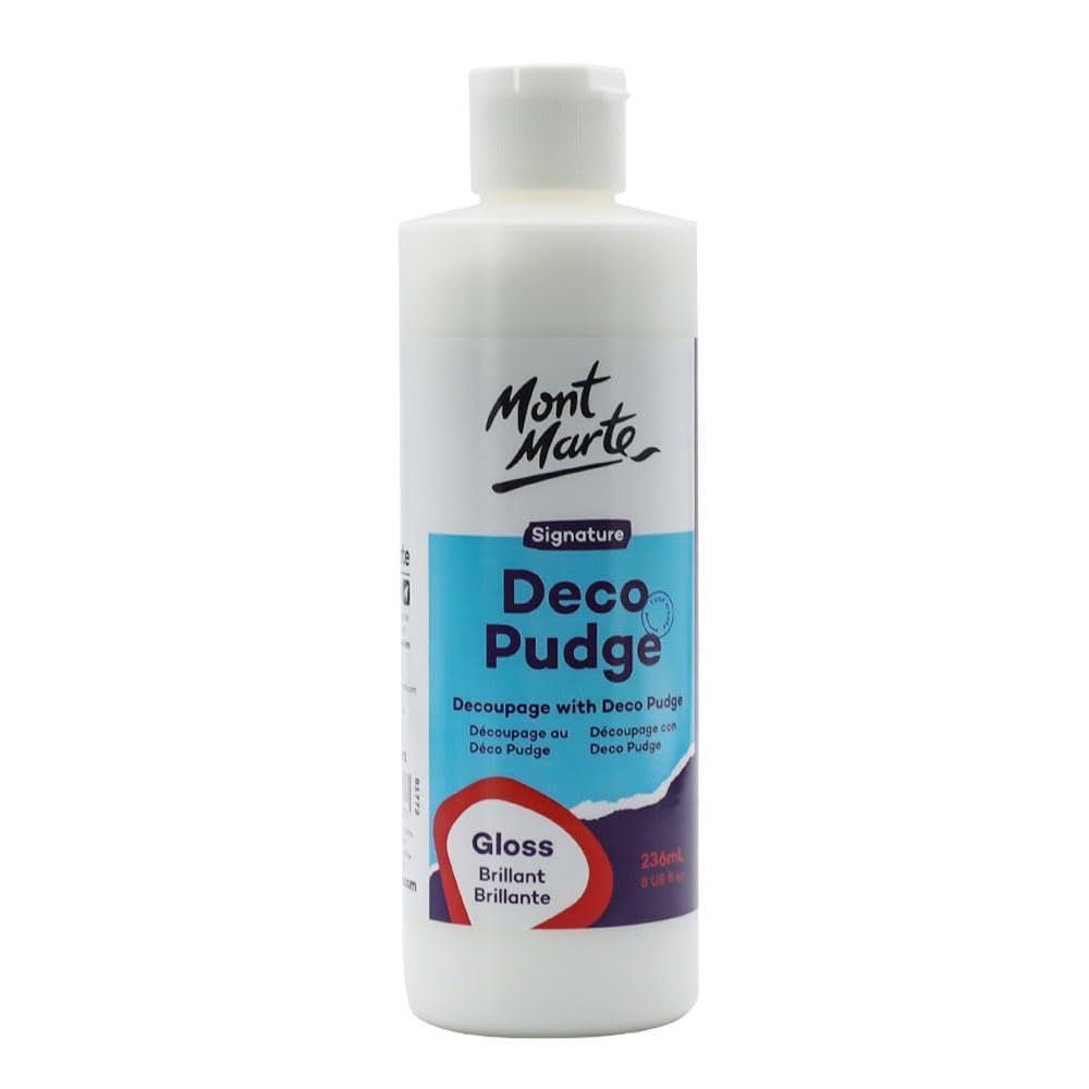 Mont Marte Deco Pudge Craft Varnish Signature 236ml (8 US fl.oz) – Gloss, Multi-Purpose Clear Craft Sealer, Varnish and Decoupage Glue, Ideal for - WoodArtSupply