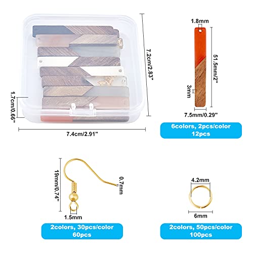 OLYCRAFT 12pcs 6 Color Rectangle Wood Resin Earring Making Kits Rectangle Wood Resin Earring Pendants Rectangle Resin Wood Charms with 60pcs Earring - WoodArtSupply