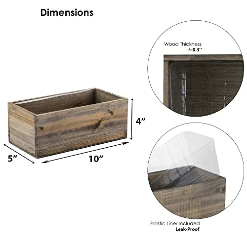 CYS EXCEL Natural Brown Wood Rectangle Planter Box with Removable Plastic Liner (H:4" Open:10"x5") | Multiple Color Choices Rustic Wooden Planters |