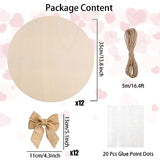 12 Pcs 14 Inch Wood Circles for Crafts Unfinished Wooden Slice Blank Round Wooden Door Hanger Sign Round Wooden Discs with Bows,Twine, Glue Point for AWIZOM