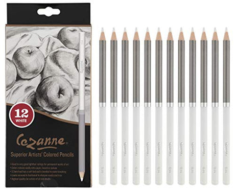 Creative Mark Cezanne Premium Colored Pencils White Set of 12 - Highly-Pigmented Drawing Pencils - Coloring Pencils for Drawing, Blending, Coloring, Creative Mark