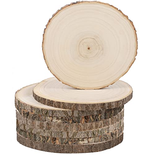 Sancodee 8 Pcs Large Unfinished Wood Slices, 9-10 Inches Wood Slabs for Centerpieces Natural Wooden Circle, DIY Wood Centerpieces for Tables Wedding Sancodee