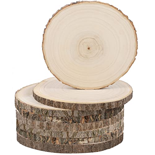 Sancodee 8 Pcs Large Unfinished Wood Slices, 9-10 Inches Wood Slabs for Centerpieces Natural Wooden Circle, DIY Wood Centerpieces for Tables Wedding