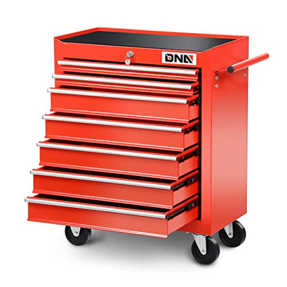 DNA MOTORING TOOLS-00264 7-Drawer Plastic Top Rolling Tool Cabinet with Keyed Locking System,27.55" L X 13" W X 30.31" H,Red - WoodArtSupply