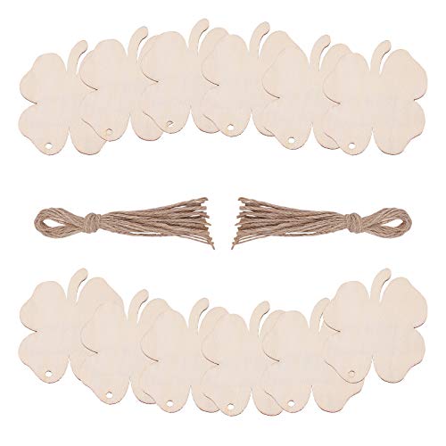 Amosfun 20pcs Wooden Embellishment Clover Shape Wood Cutouts Saint Patricks Day DIY Craft Supplies Amosfun