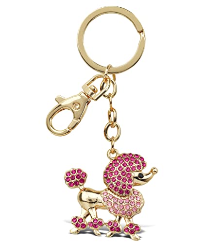 Aqua79 Elegant Pink Poodle Dog Keychain - Gold 3D Sparkling Charm Rhinestones Fashionable Stylish Metal Alloy Durable Key Ring Bling Crystal Jewelry - WoodArtSupply