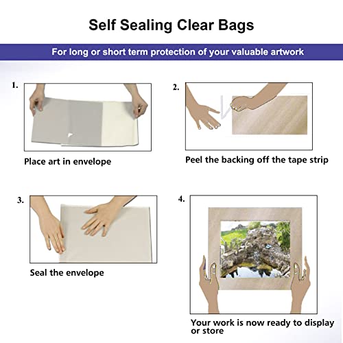 Falling in Art Acid Free 1.496mil (Single Side) Crystal Sealed Clear Bags for 9x12 Art Prints, Photos, 9 3/8 Inches by 12 2/5 Inches, 25-Pack Falling in Art