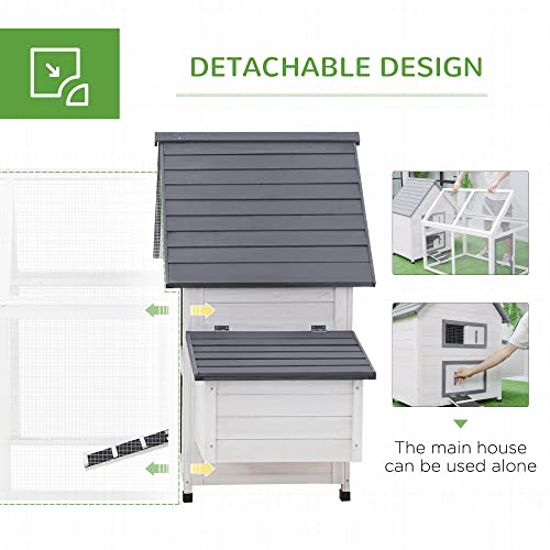 PawHut 65" Chicken Coop Wooden with Detachable Run, Outdoor Chicken House Poultry Cage Hen with Nesting Box, Removable Tray, Roosting Bars, Ramp, for