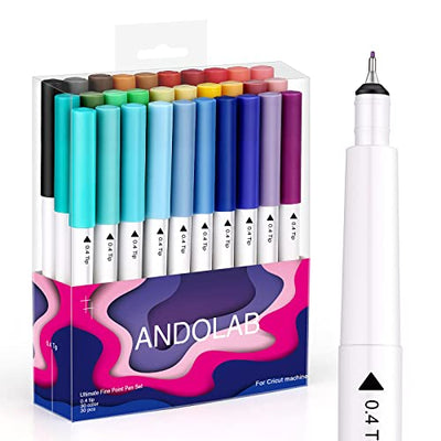 ANDOLAB Fine Point Pens for Cricut Maker 3/Maker/Explore 3/Air 2/Air, 0.4 Tip Ultimate Fine Point Pens Set of 30 Pack Supplies Tools Accessories