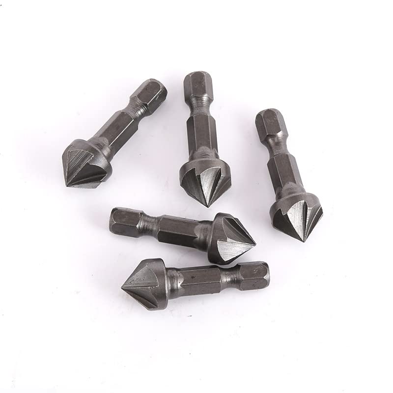 TorSor 3 Pack Countersink Drill Bit Chamfer Bits 6 Flute for 6.35mm 1/4'' Hex Shank Burr Removal Holes Shaping Trimming Opener Tool Polish Knife TorSor