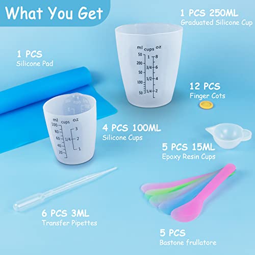 Silicone Measuring Cups Tool Kit for Resin, Non-Stick Black Number 250& 100ml Epoxy Mixing Cups, Reusable Resin Supplies with Silicone Mat, Stir Creahaus