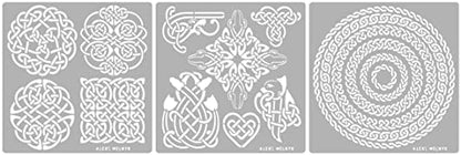 Aleks Melnyk #39 Metal Journal Stencils, Celtic Knot, Round and Dragon, Stainless Steel Irish Stencils Kit 3 PCS, Templates Tool for Wood Burning, - WoodArtSupply