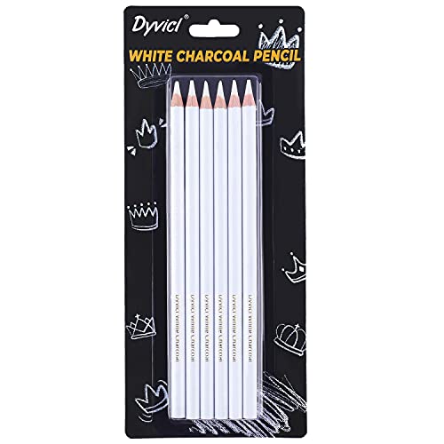 Dyvicl White Charcoal Pencils Drawing Set, 6 Pcs Sketch Highlight Pencil Hard Charcoal White Pencils for Drawing, Sketching, Shading, Blending
