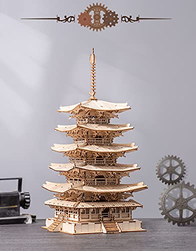 Rolife Five-Storied Pagoda 3D Wooden Model Kit for Adults - Unique DIY Puzzle Gift - WoodArtSupply