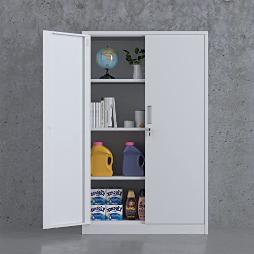 iJINGUR Metal Storage Cabinet with Locking Doors and 3 Adjustable Shelves, 53.5-Inch Tall Lockable Steel Storage Cabinets for Home Office Garage - WoodArtSupply