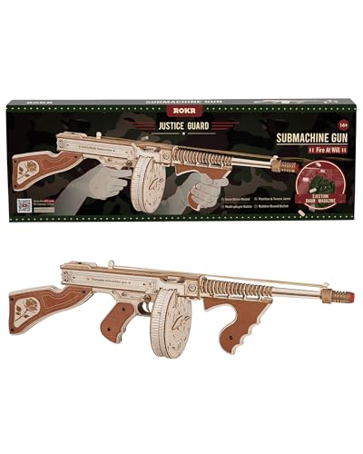 ROKR LQB01 3D Wooden Submachine Gun Puzzle Kit with Rubber Bands - 275pcs DIY Model for Adults and Teens ROKR