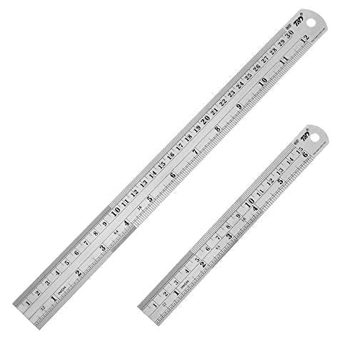 ZZTX Heavy Duty 100% Stainless Steel Ruler Set 12 Inch (30 CM) + 6 Inch (15 CM) Metal Rulers Kit - Perfect Straight Edge for Easy Measurements ZZTX