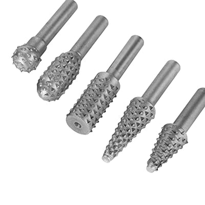 Hoteche Rotary Burr Set 5-Piece 1/4" Shank Carving Engraving Drill Bits Universal Fitment Rotary Tool Rasp Bits for Wood and Plastic Fit with Dremel,