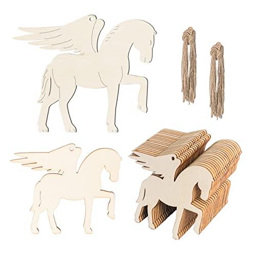 Horse Wooden Blank Pegasus Wood with Twines Art Unfinished Ornaments for Christmas Wedding Birthday Party Thanksgiving Day Decoration 20Pcs. Zontween