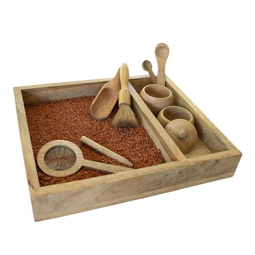 KOOKAROO Sensory Play Bin - 9 Montessori Sensory Bin Tools + 1 Sensory Box - Sensory Table Toys - Waldorf Toys - Sand Tray - Wooden Scoops for KOOKAROO