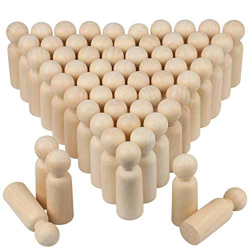 GNIEMCKIN Wooden Peg People, 3.5 Inch 60 Pieces, Peg Dolls Unfinished in Standardization Sizes, Perfect for DIY Art and Craft, Painting, Dollhouse