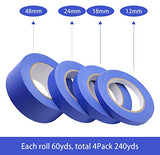 BOMEI PACK 4 Pack Blue Painters Tape, 1/2" 3/4" 1” 2” x 60yds, Multi Size Painting Masking Tape, Clean Release Paper Tape for Home and Office BOMEI PACK