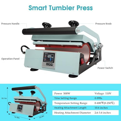 Tumbler Heat Press Machine, Sublimation Press for 20oz-30oz Tumbler, 11-16oz Heat Mug Press with Sublimation Paper Heat Tape & Gloves for