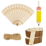 Whaline 50Pcs Back to School DIY Craft Cutout Wooden Pencil Shaped Hanging Ornaments with Hemp Rope for First Day of School Classroom Party Whaline