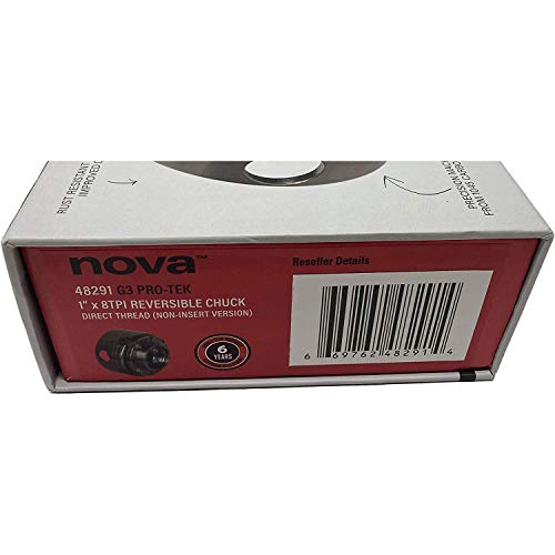 NOVA 48291 PRO-TEK G3 1" X 8 TPI Direct Thread Wood Turning Nickel Plated Chuck and Laser Etched Jaw Set with T Bar Wrench and 6 Point Star Fasteners Nova