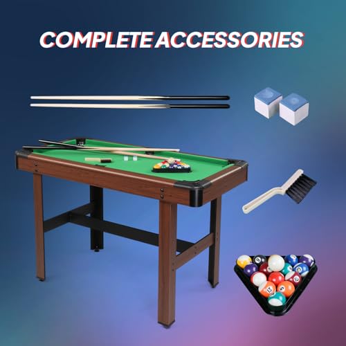 PEXMOR 48" Pool Table, Billiard Game Table for Kids and Adults, Mini Pool Table Set Indoor & Outdoor for Game Room Family with Balls, Cues, Chalk, PEXMOR