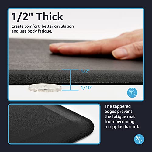 Art3d Anti Fatigue Mat - 1/2 Inch Cushioned Kitchen Mat - Non Slip Foam Comfort Cushion for Standing Desk, Office or Garage Floor (17.3"x28", Black) Art3d