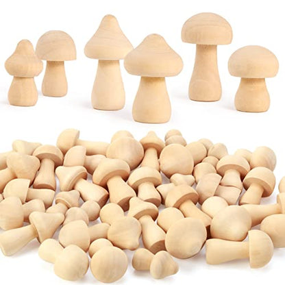 Pllieay 30 Pieces Unfinished Wooden Mushroom 6 Sizes of Natural Wooden Mushrooms for Arts & Crafts Projects Decoration, Valentine DIY Ornaments