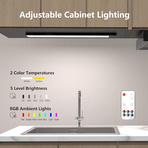 Under Cabinet Lights,LED Closet RGB Light with Color Changing Rechargeable Battery Operated Wireless Under Counter Lighting with Remote Control for - WoodArtSupply