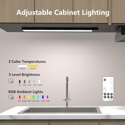 Under Cabinet Lights,LED Closet RGB Light with Color Changing Rechargeable Battery Operated Wireless Under Counter Lighting with Remote Control for - WoodArtSupply