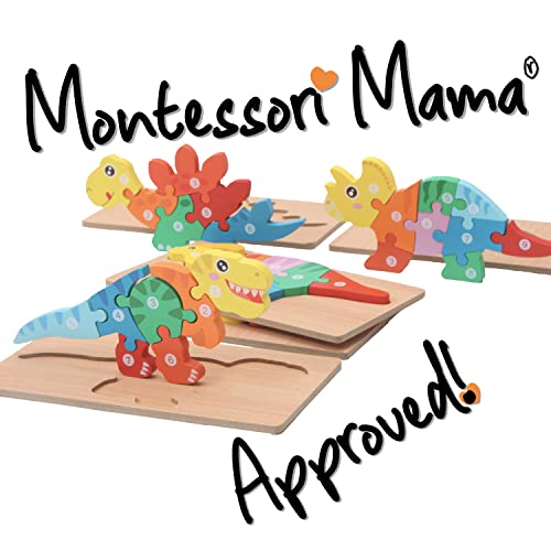 MONTESSORI MAMA Toddler Puzzles for Kids Ages 3-5 Dinosaur Puzzle 5-Pack, Montessori Toys for 3 Year Olds, Toddler Toys Age 2-4 Gifts for 3 Year Old Montessori Mama