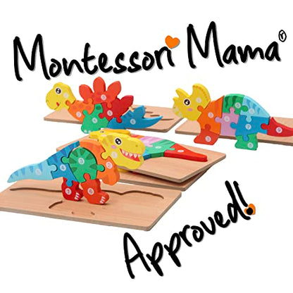 MONTESSORI MAMA Toddler Puzzles for Kids Ages 3-5 Dinosaur Puzzle 5-Pack, Montessori Toys for 3 Year Olds, Toddler Toys Age 2-4 Gifts for 3 Year Old