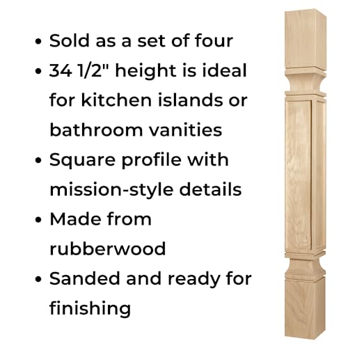 Osborne Square Mission Island Post in Rubberwood (Set of Four), Unfinished Wood Posts for Kitchen Island, Counter Height Table, Bathroom Vanity & Osborne Wood Products