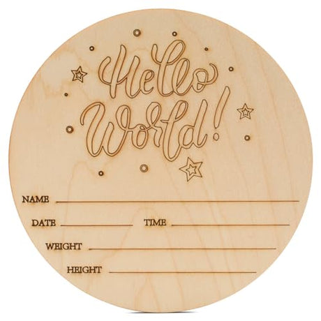 Hello World Newborn Sign 7-inch, Pack of 2 Birth Announcement Sign for Hospital, Wood Baby Name Signs for Nursery, by Woodpeckers Woodpeckers