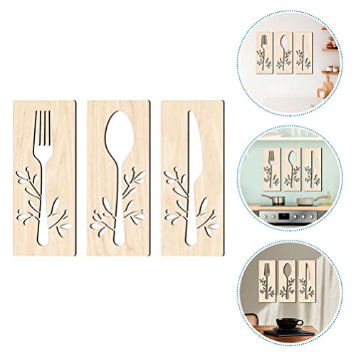 GANAZONO 1 Set Wooden Fork Spoon Sign Wood Sign for Dining Room Fork Spoon Wall Art Rustic Wooden Kitchen Sign Mirror Decor Kitchen Wall Decor - WoodArtSupply