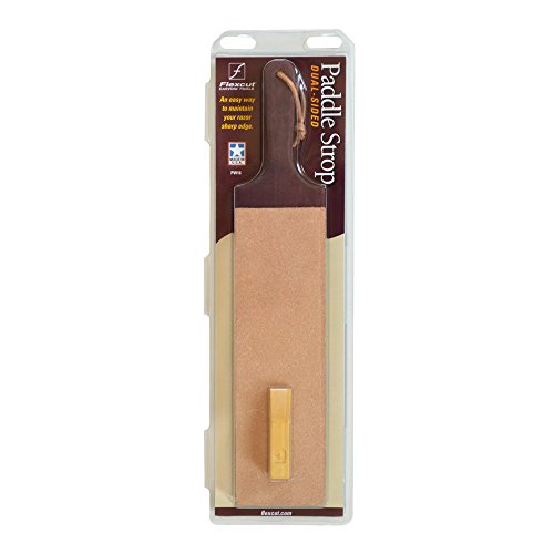 Flexcut Dual-Sided Paddle Strop, Smooth and Rough Leather Sides, 1 oz. Bar of Flexcut Gold Polishing Compound Included (PW16) - WoodArtSupply