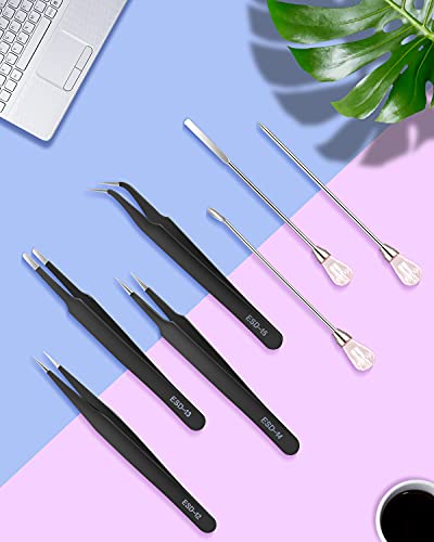 11 Pcs Resin Spoon Tools Kit-Metal Stir Sticks Resin Spoons Poke Needle with Anti-Static Stainless Steel Precision Tweezers Set for Resin - WoodArtSupply